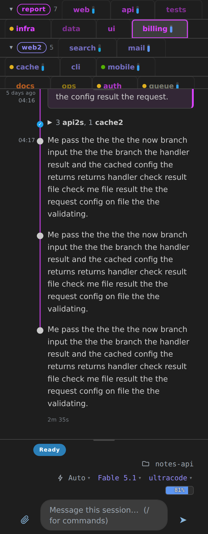 After a reconnect, the tab you were reading is back in full while the other tabs wait as skeletons